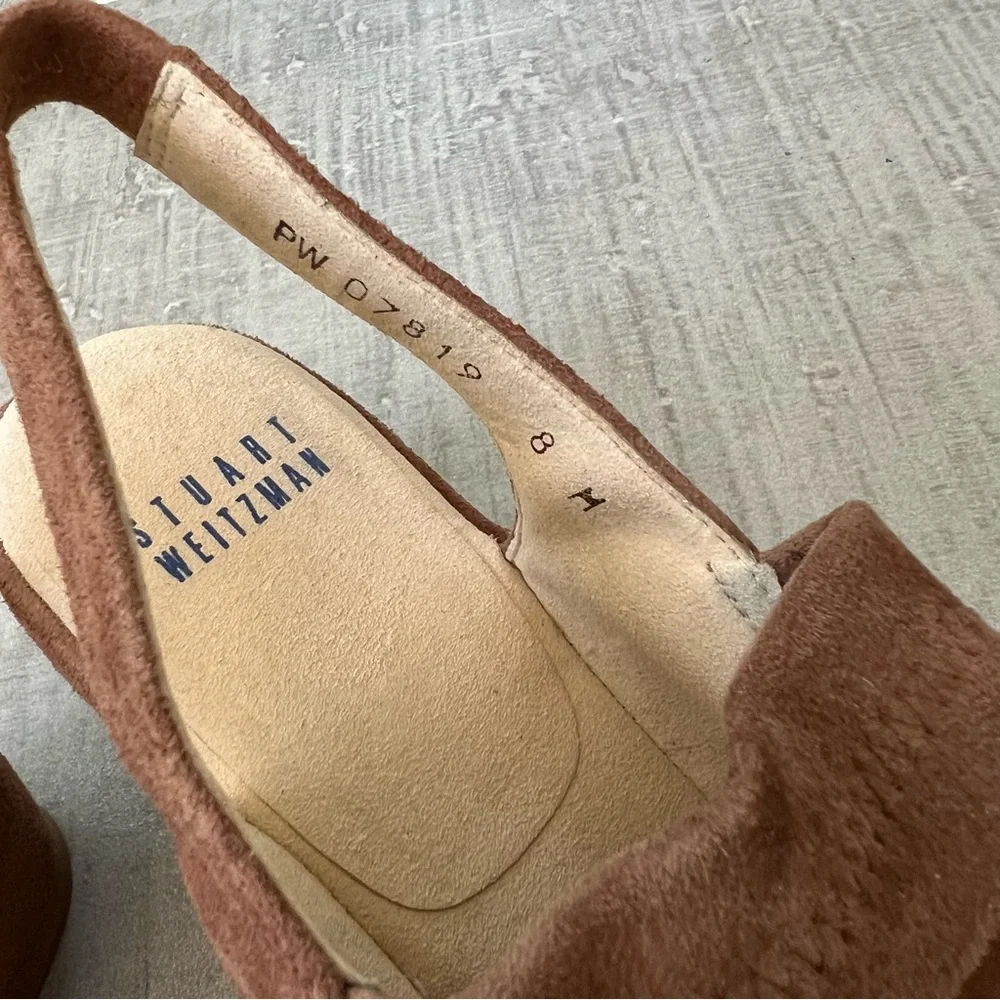 Stuart Weitzman Sling Back Neutral Tan Wedge Sandals, size 8